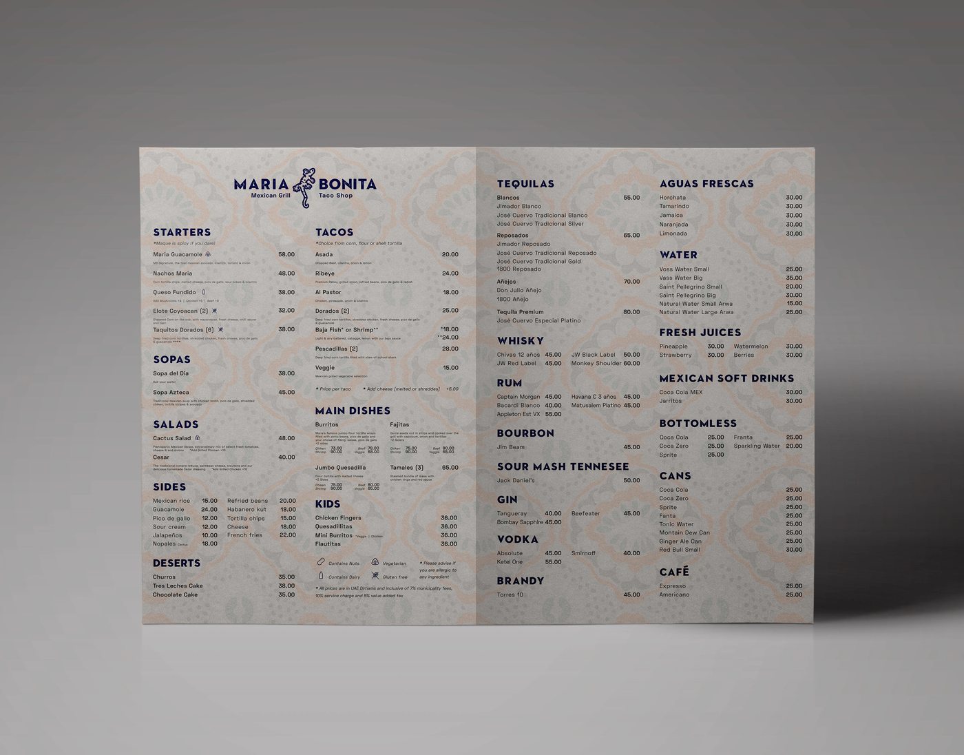 María Bonita printed menu