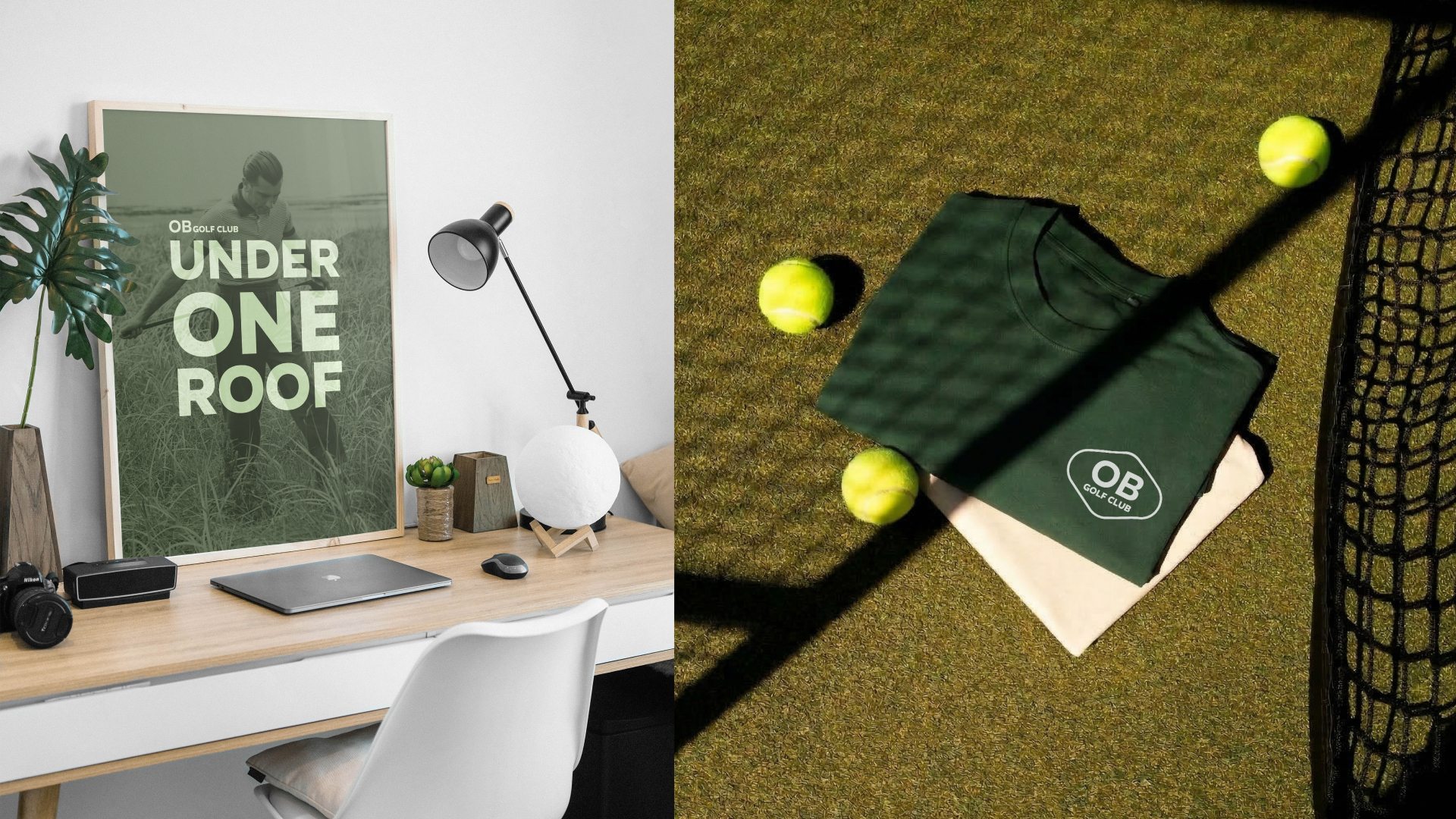 OB Golf Club poster and folded merchandise on the course
