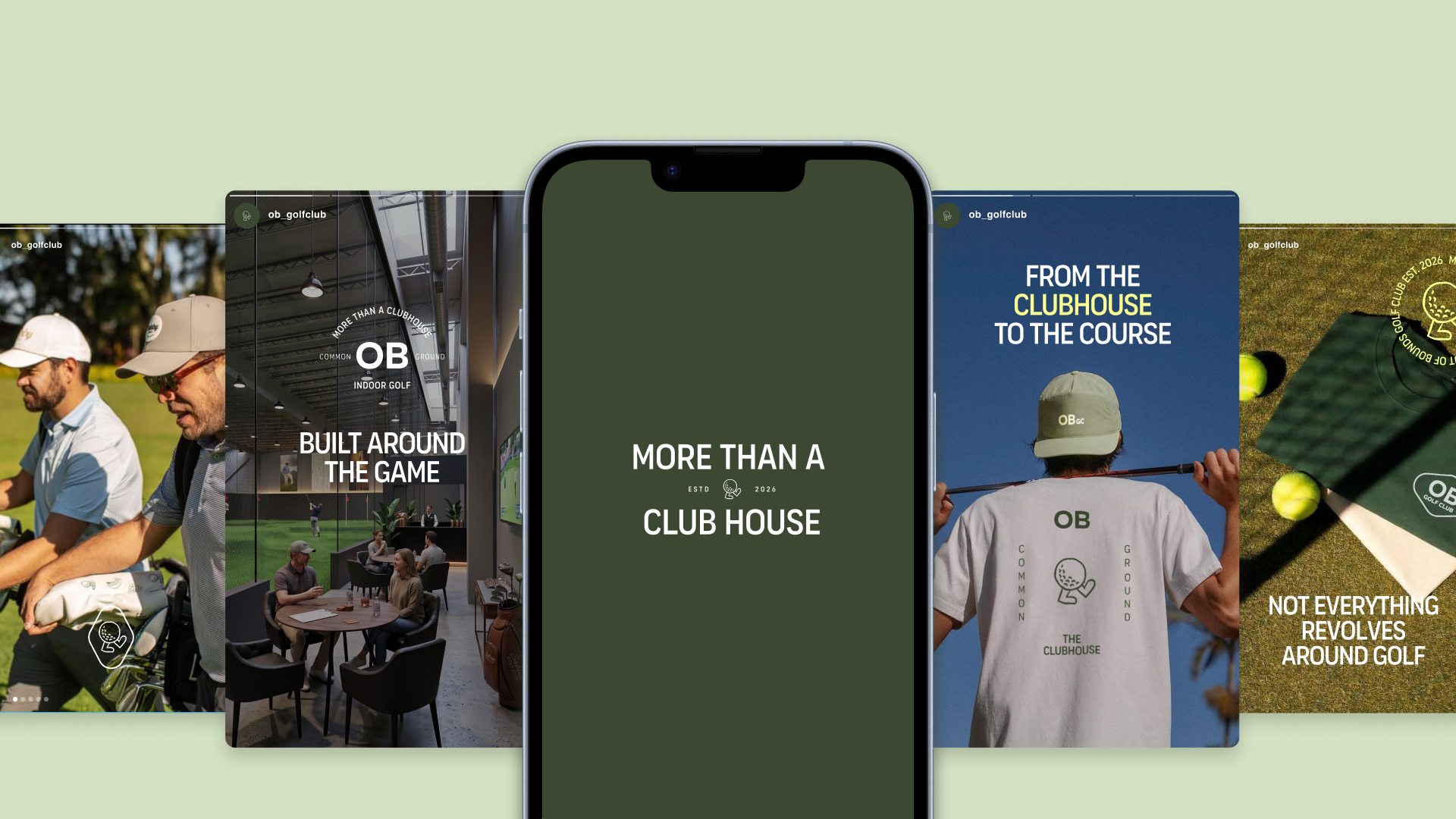OB Golf Club social media and phone mockups
