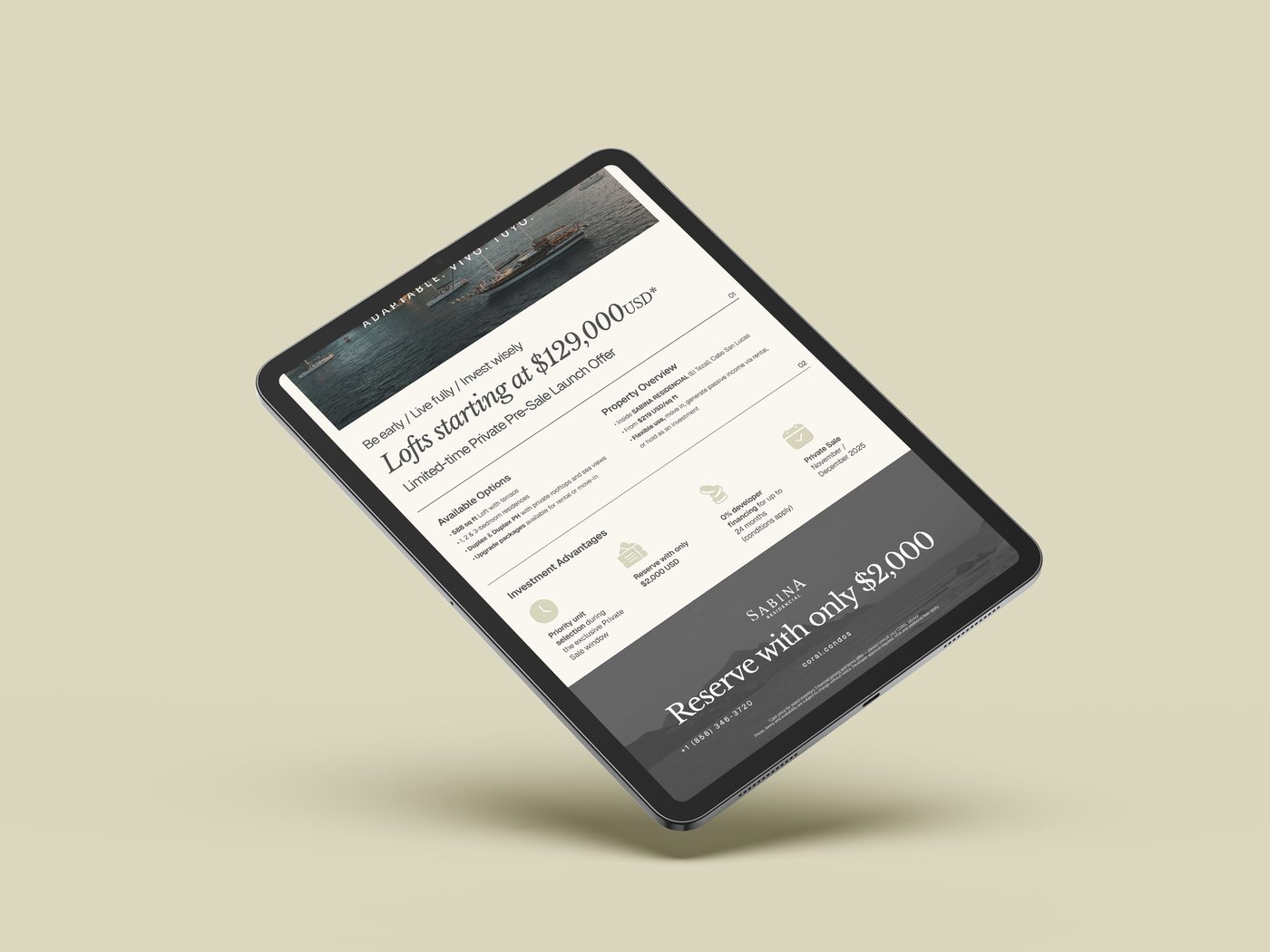 Sabina pre-sale deck shown on an iPad