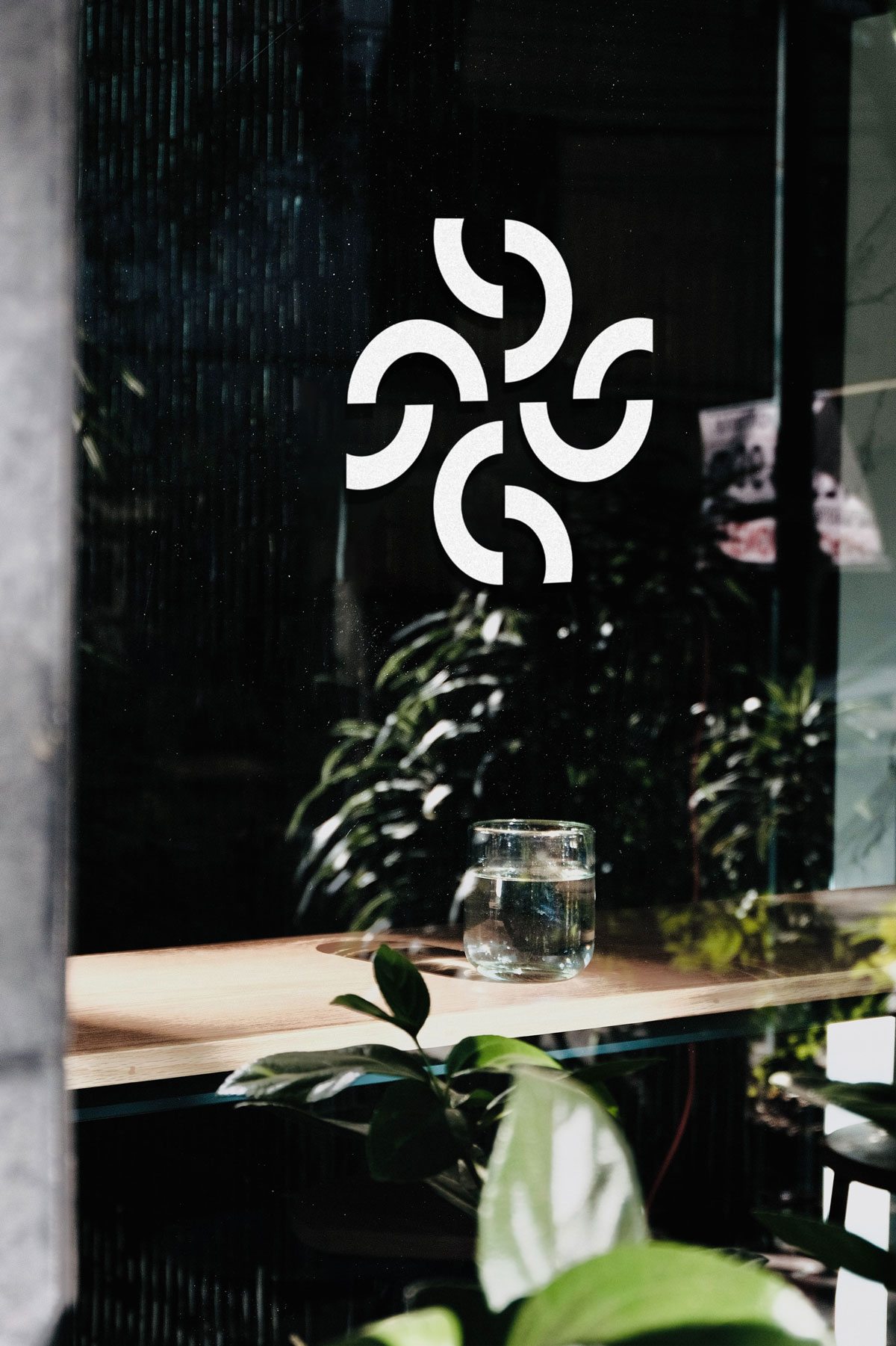 Santua mark etched on a glass window